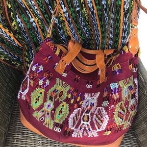 Handmade huipil weekender bag Guatemala red boho